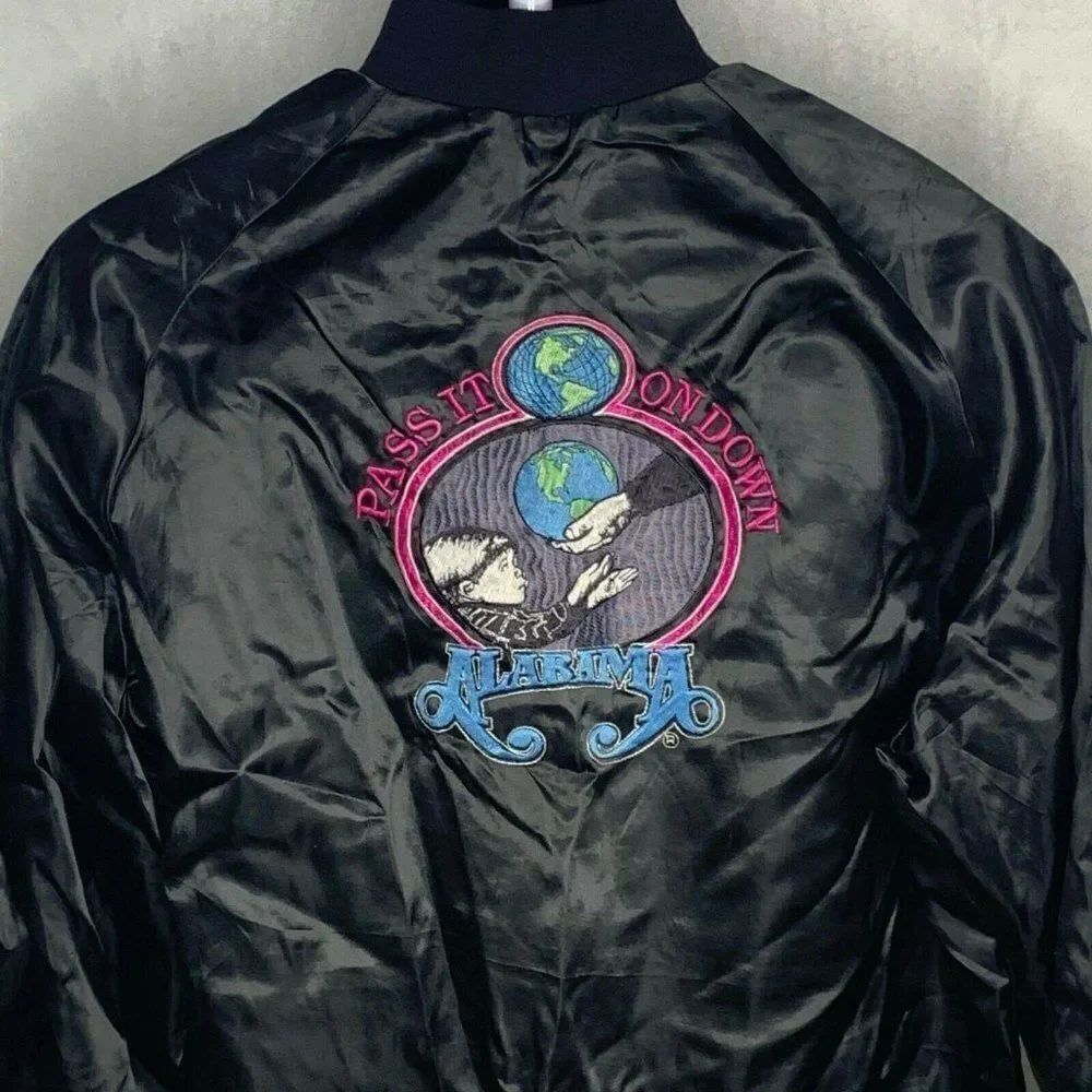 Vintage Alabama Satin Bomber Jacket L Black